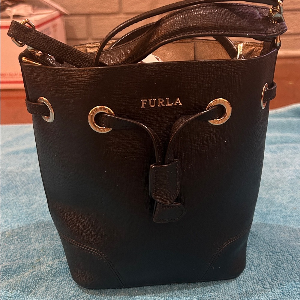 Furla Black Drawstring Shoulder Bag